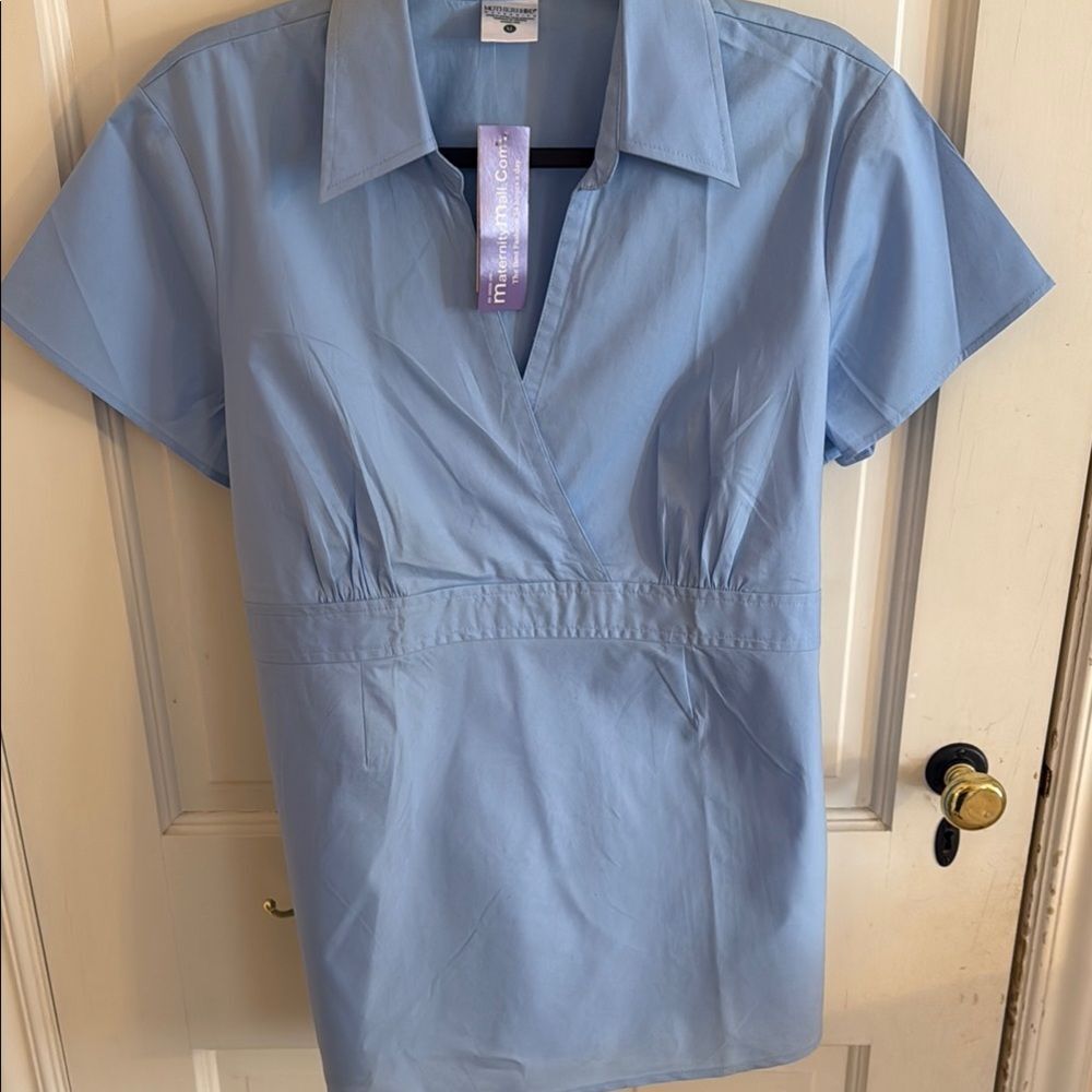 Motherhood MaternityLight Blue V-Neck Blouse Maternity XL